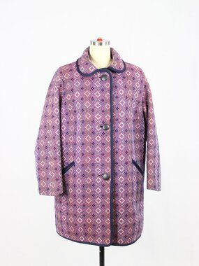 Vintage 60's RESETA Welsh Purple Pink Diamond Jacquard Car Coat, Size XS